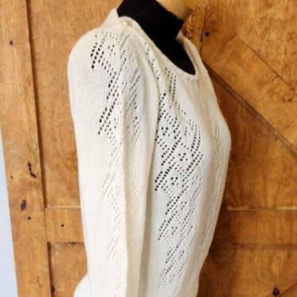 JOLIE NY Vintage Women's Top Size Large Ivory Knit Button Shoulder Long Sleeve - Picture 2 of 9